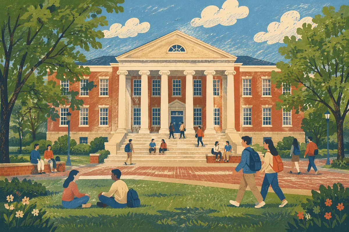 Spring University Campus with Students