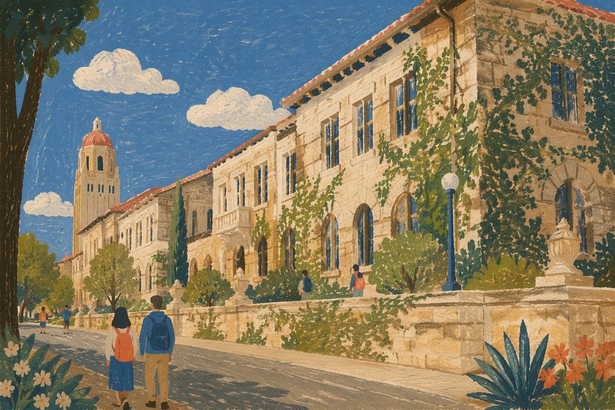 Historic University Campus with Walking Students