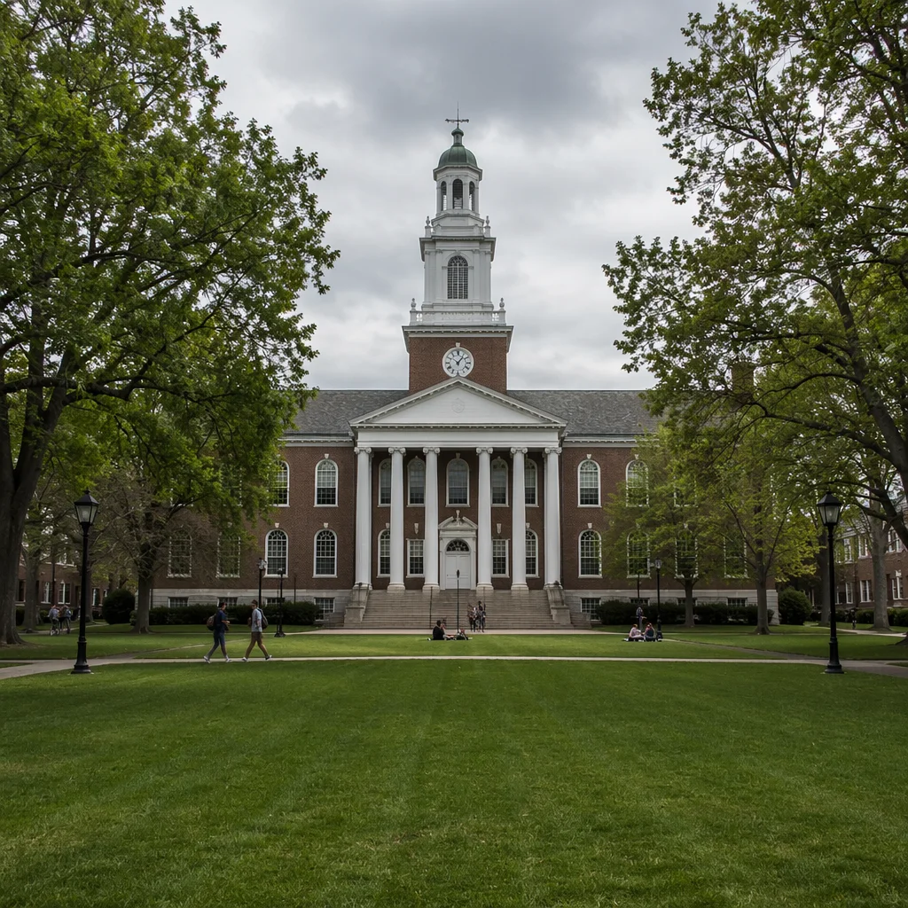 Traditional University Campus Quad with Students