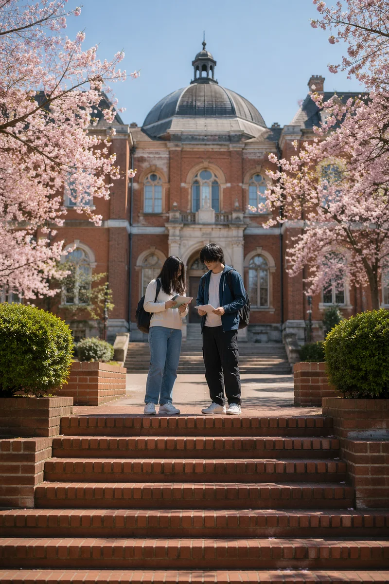 University Students on Historic Campus Steps