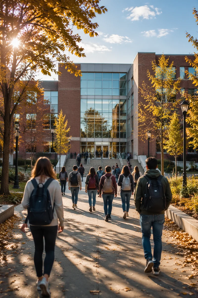 Students Arriving at Modern University Campus