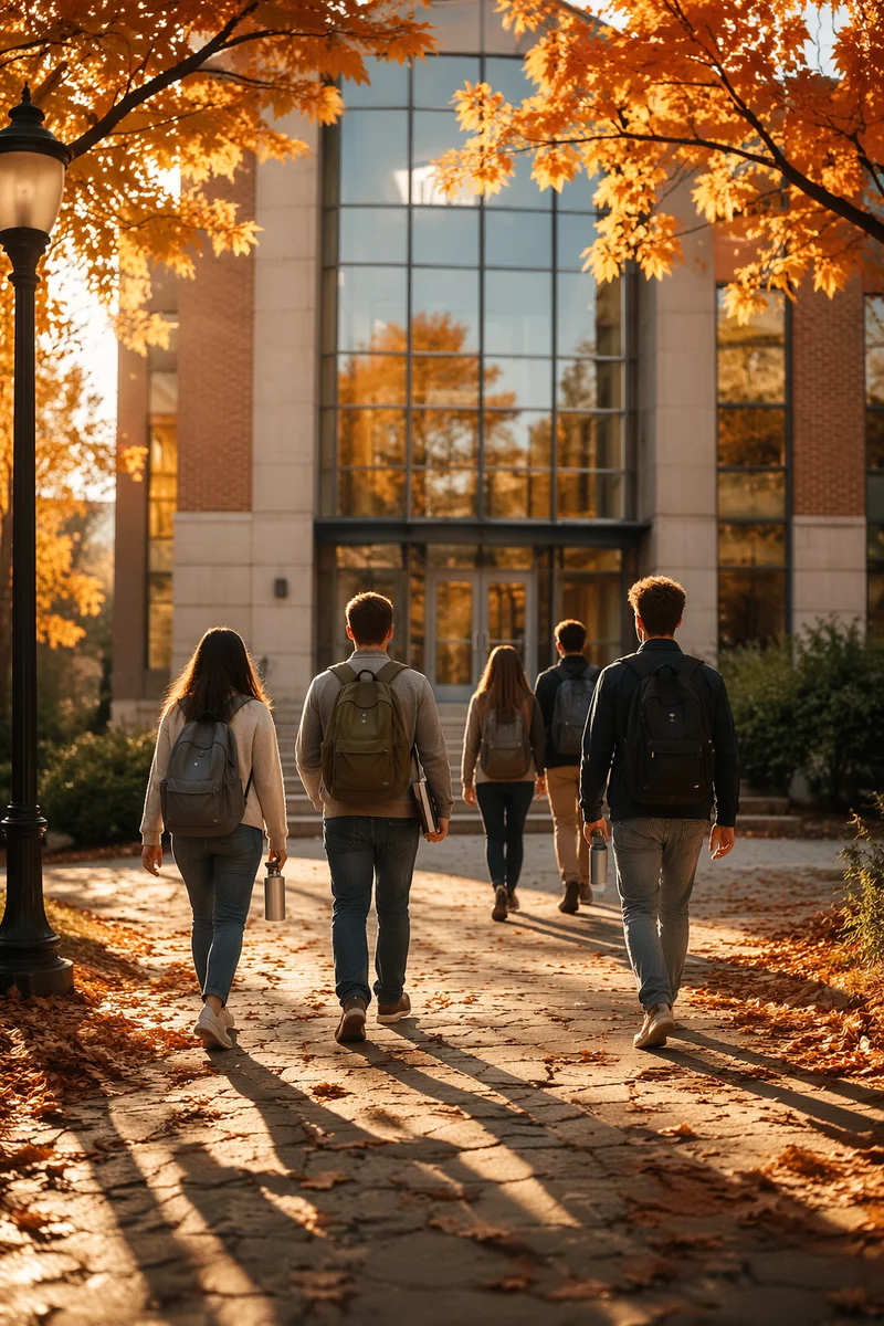 Autumn University Campus Students Walking to Class
