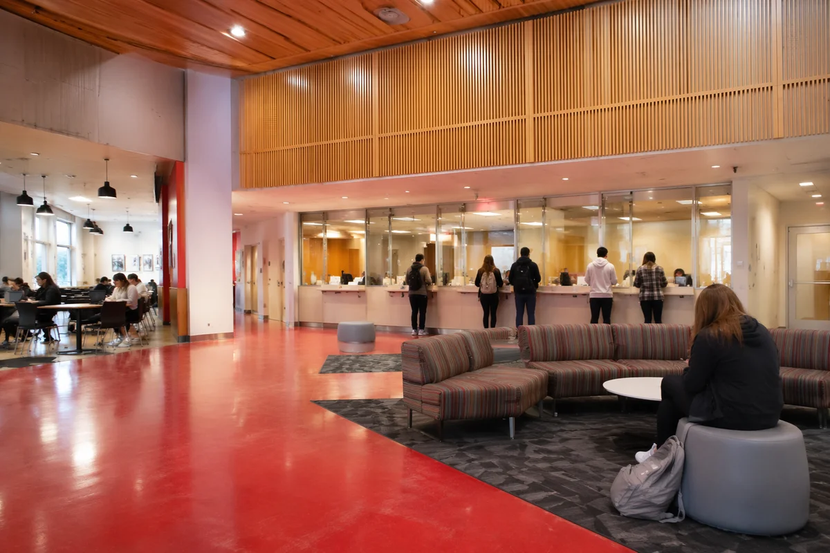 Modern University Lobby With Student Services