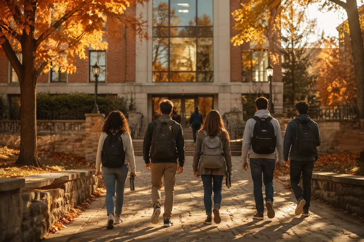 Students Approaching Autumn University Campus