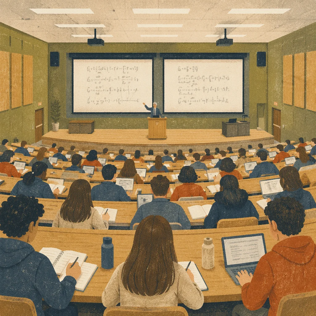 University Lecture Hall with Focused Students