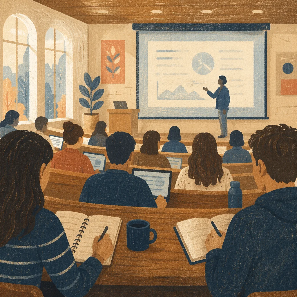 Modern University Lecture Hall with Professor