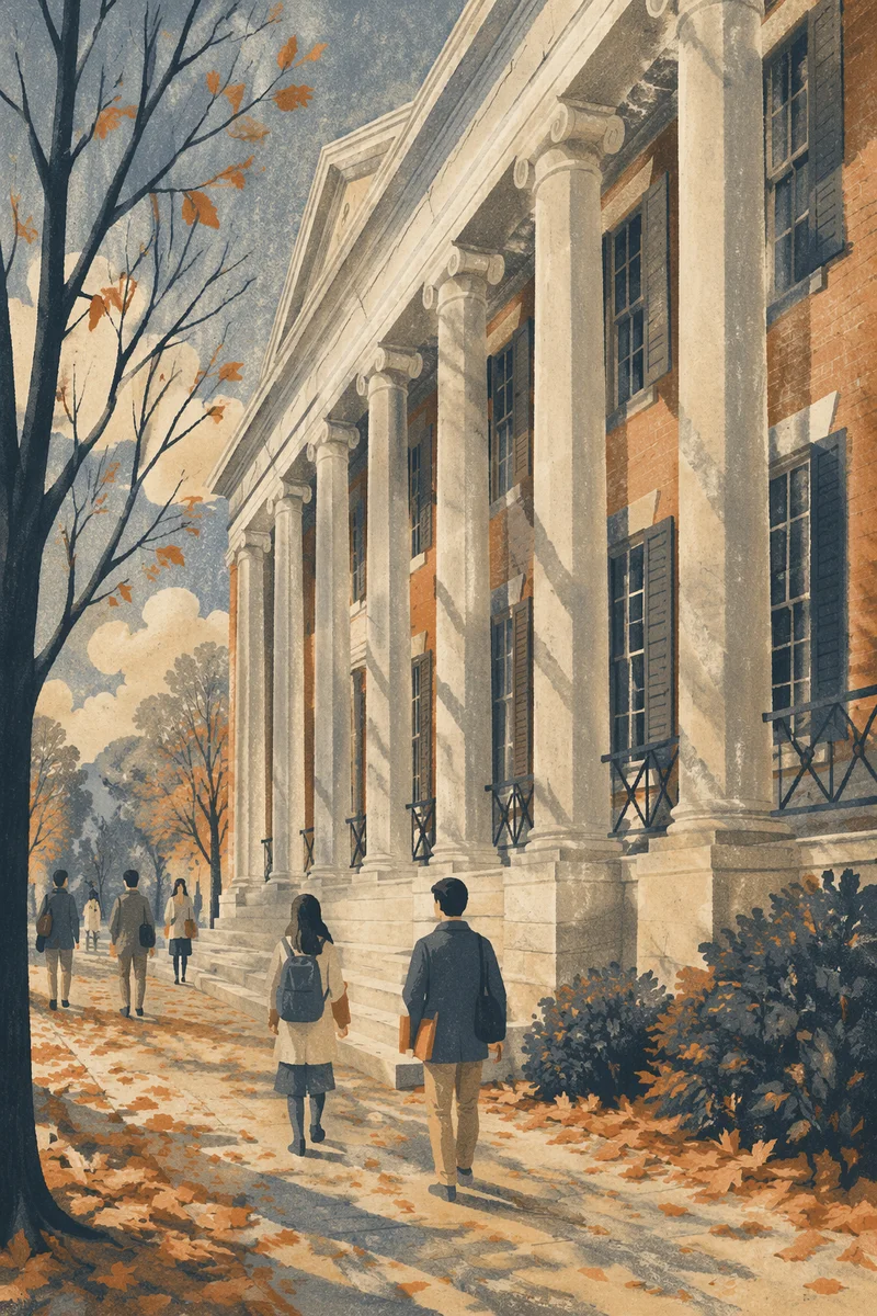 Historic University Colonnade Before Morning Lecture