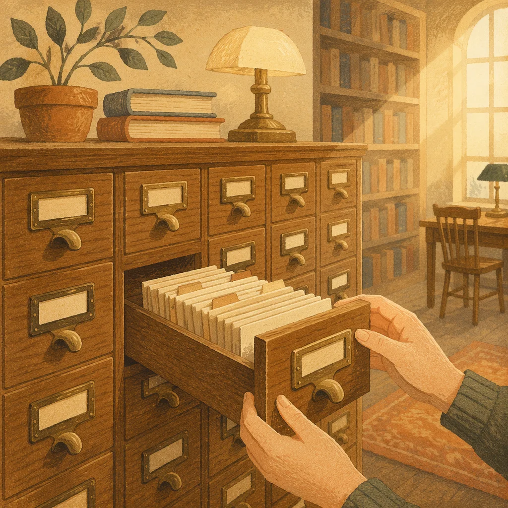Vintage Library Card Catalog in Reading Room