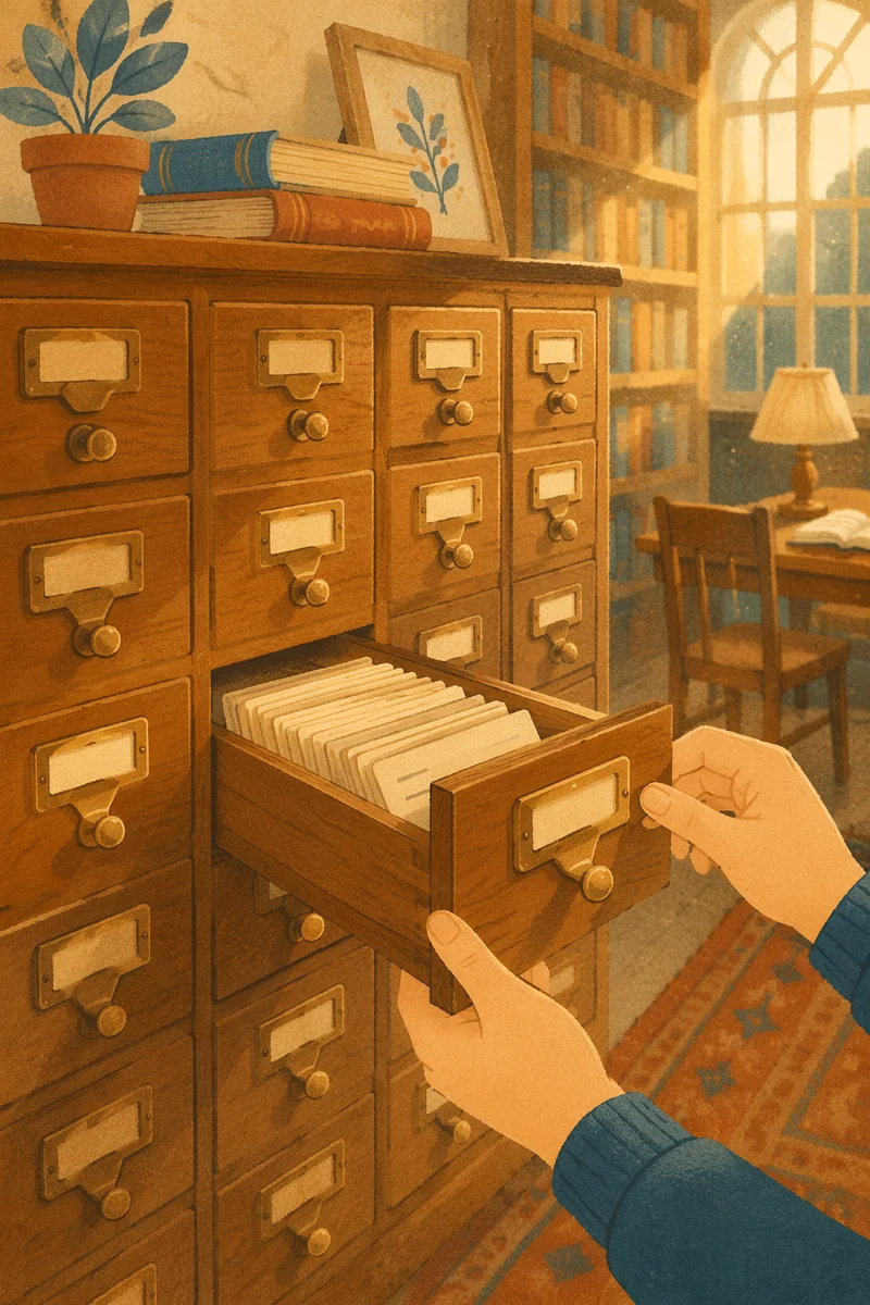 Vintage Library Card Catalog in Warm Light