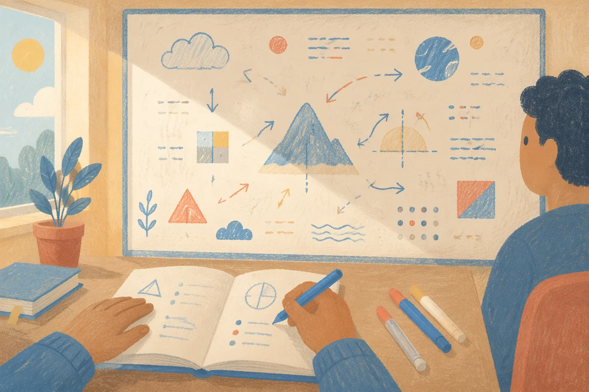 Colorful Whiteboard Diagrams in Study Room