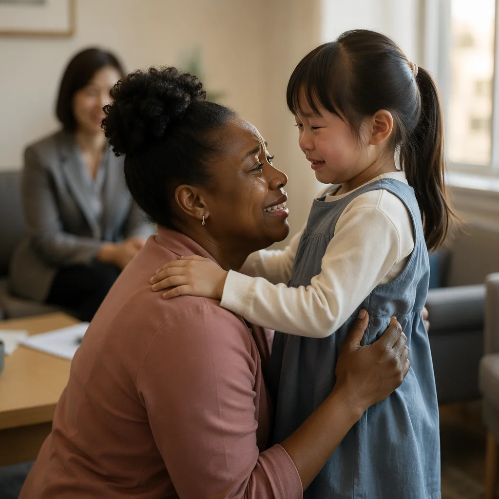 Emotional First Embrace in Family Lounge