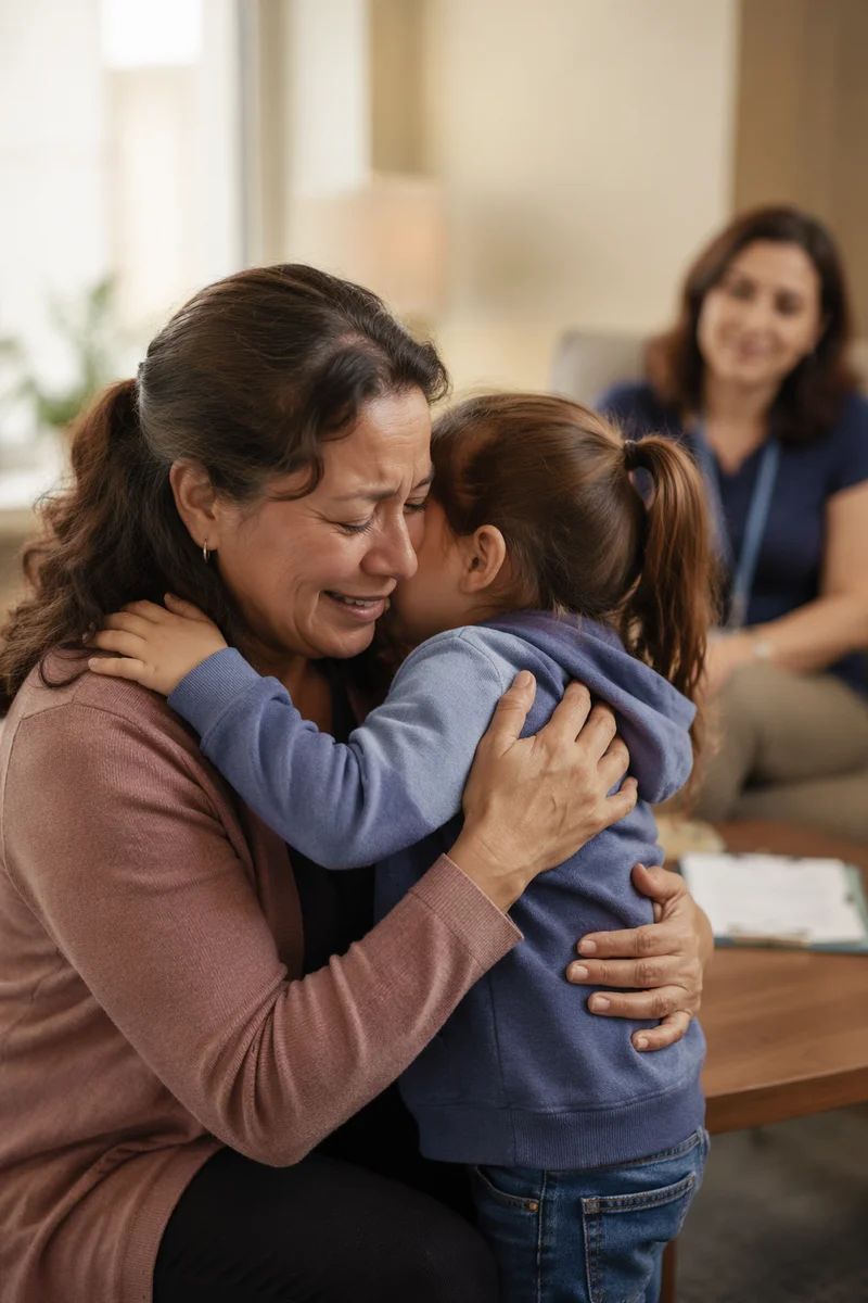 Emotional First Embrace in Family Lounge