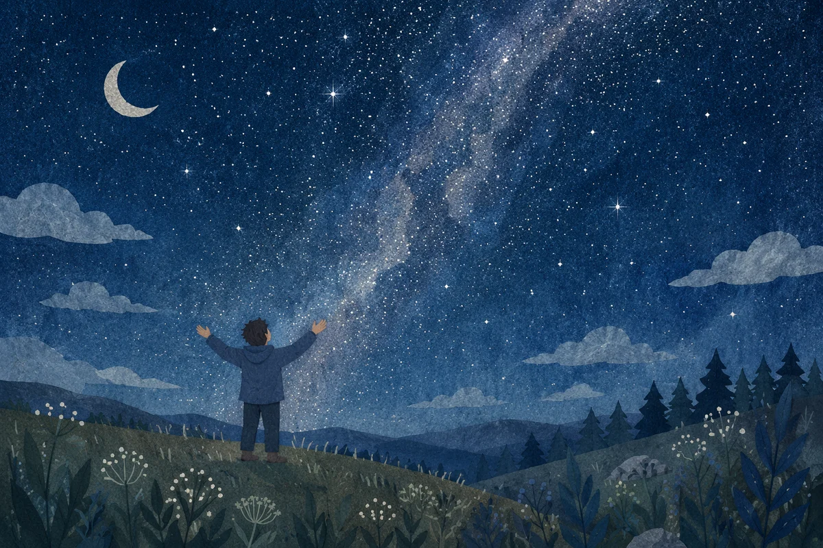 Silhouette in Awe Beneath Starry Creation