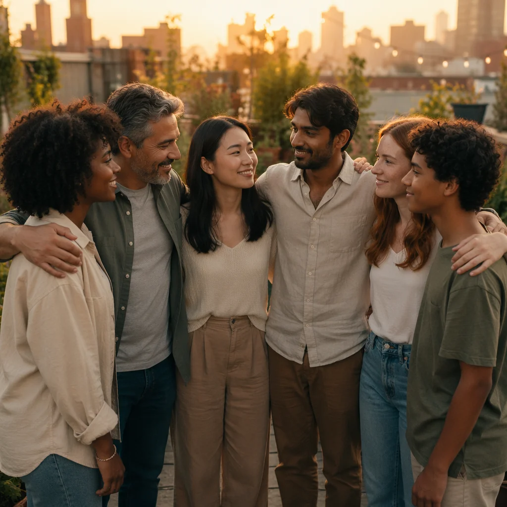 Six Friends in Rooftop Garden Circle