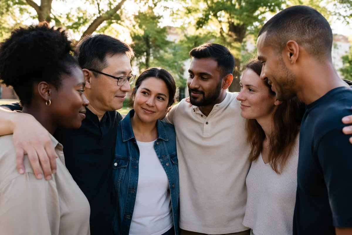 Diverse Friends Sharing Support in Park