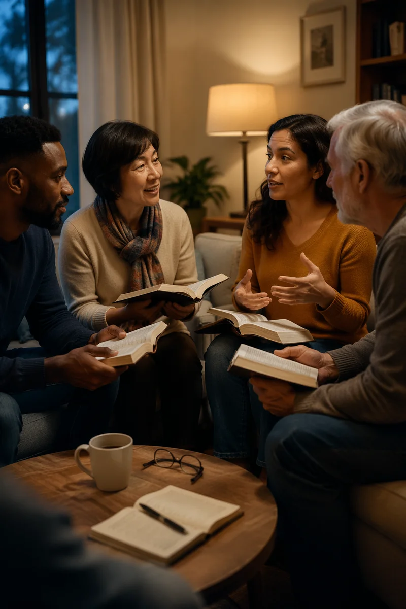 Engaged Small Group Discussion in Living Room