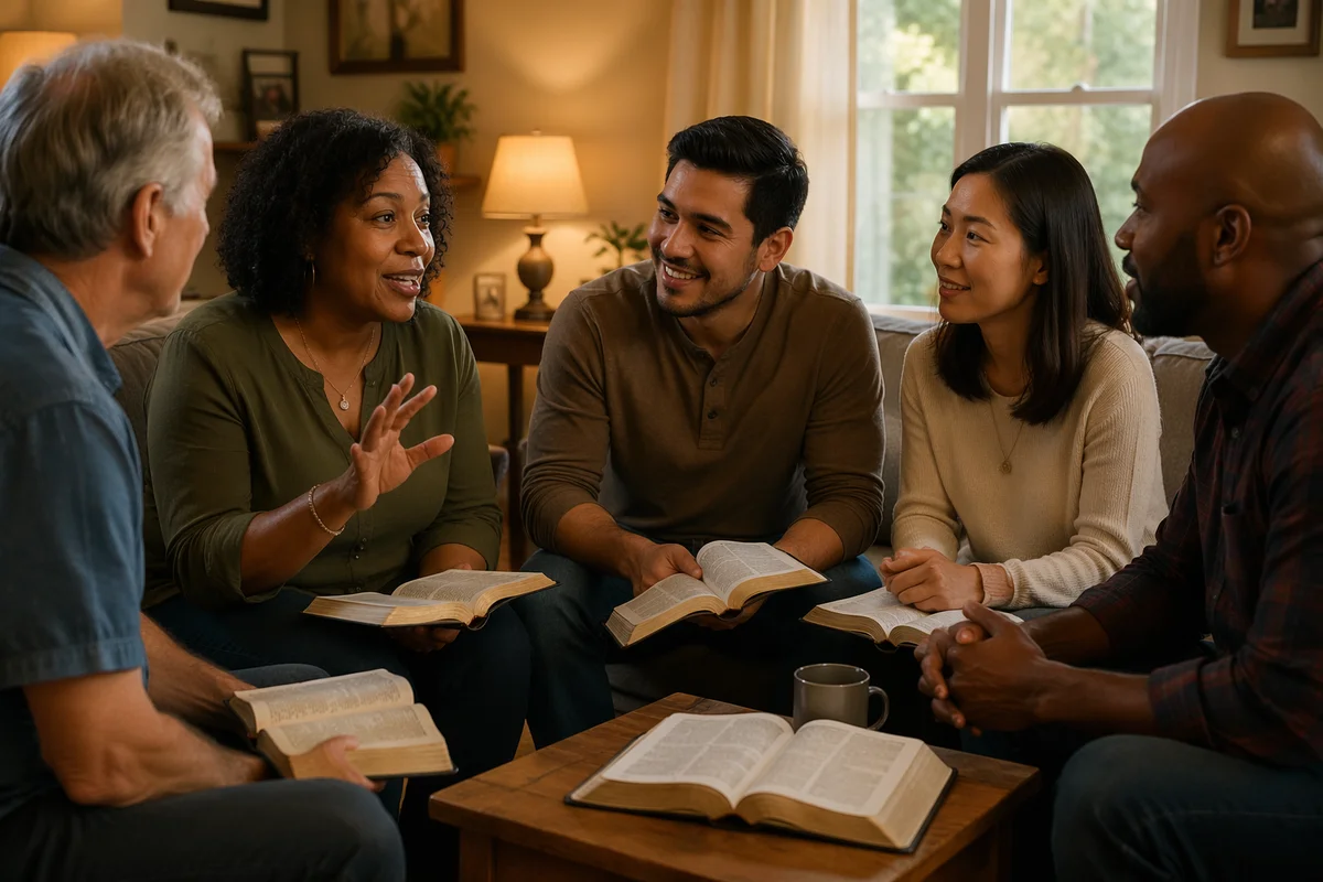 Diverse Bible Study Group in Living Room