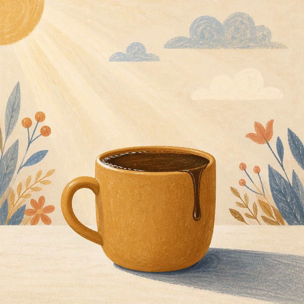 Overflowing Coffee Cup in Golden Morning Light