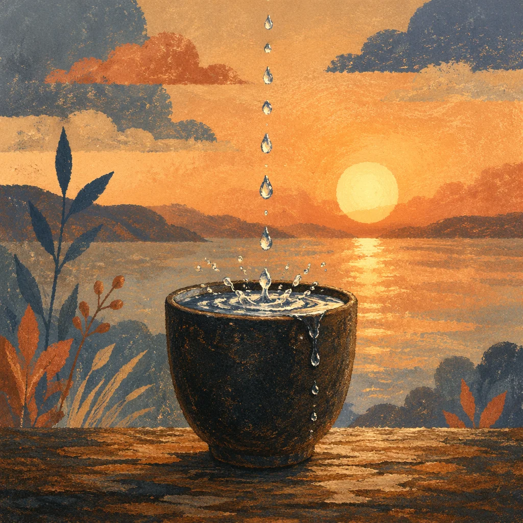Overflowing Cup in Golden Sunset Light