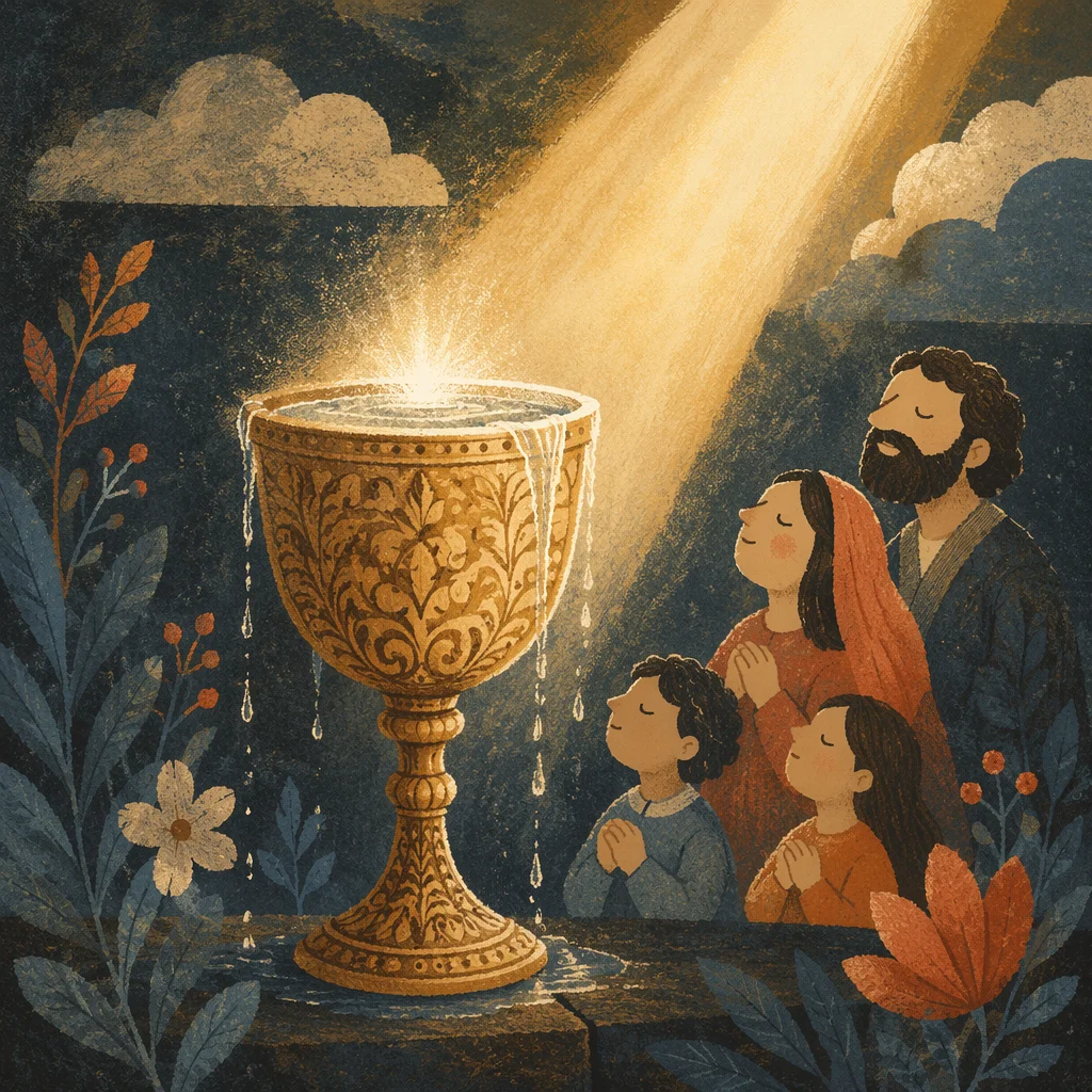 Overflowing Golden Cup in Heavenly Light