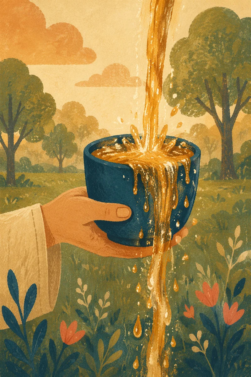 Overflowing Teal Cup in Golden Blessing Light