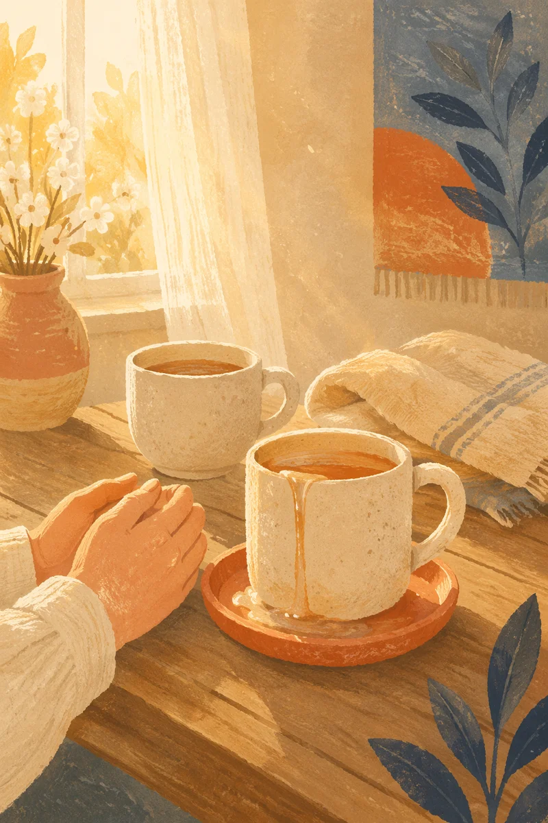Overflowing Tea Cup in Golden Light