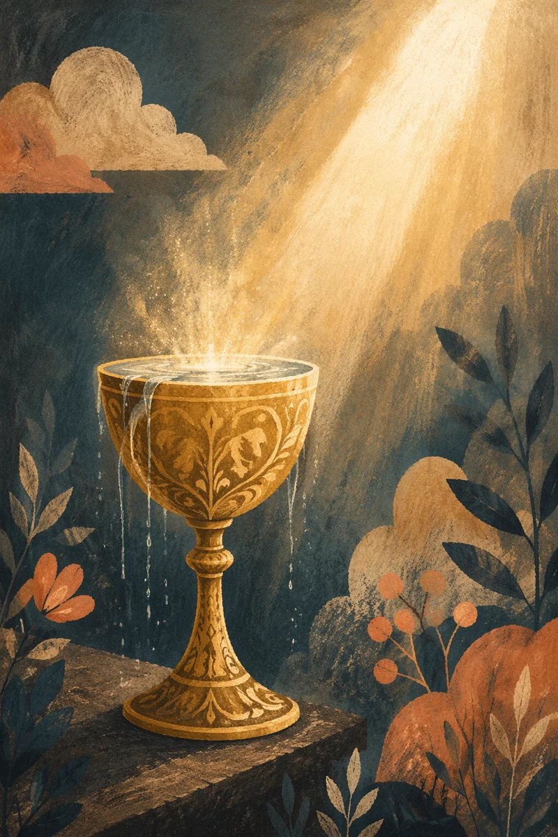 Overflowing Golden Cup in Heavenly Light