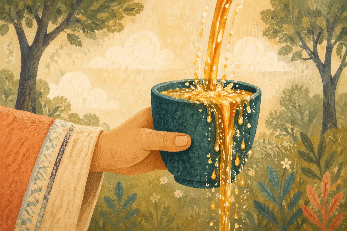 Overflowing Teal Cup in Golden Blessing Light
