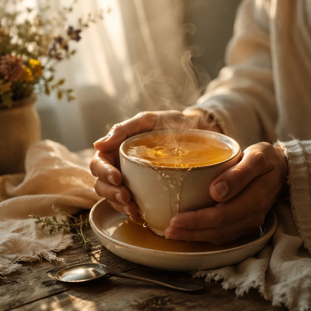 Overflowing Tea Cup in Golden Morning Light