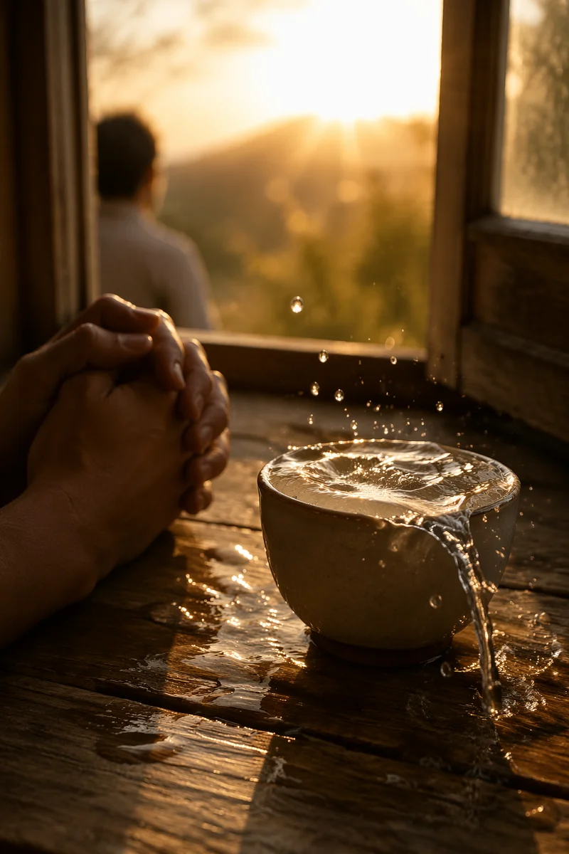 Overflowing Cup in Golden Sunrise Light