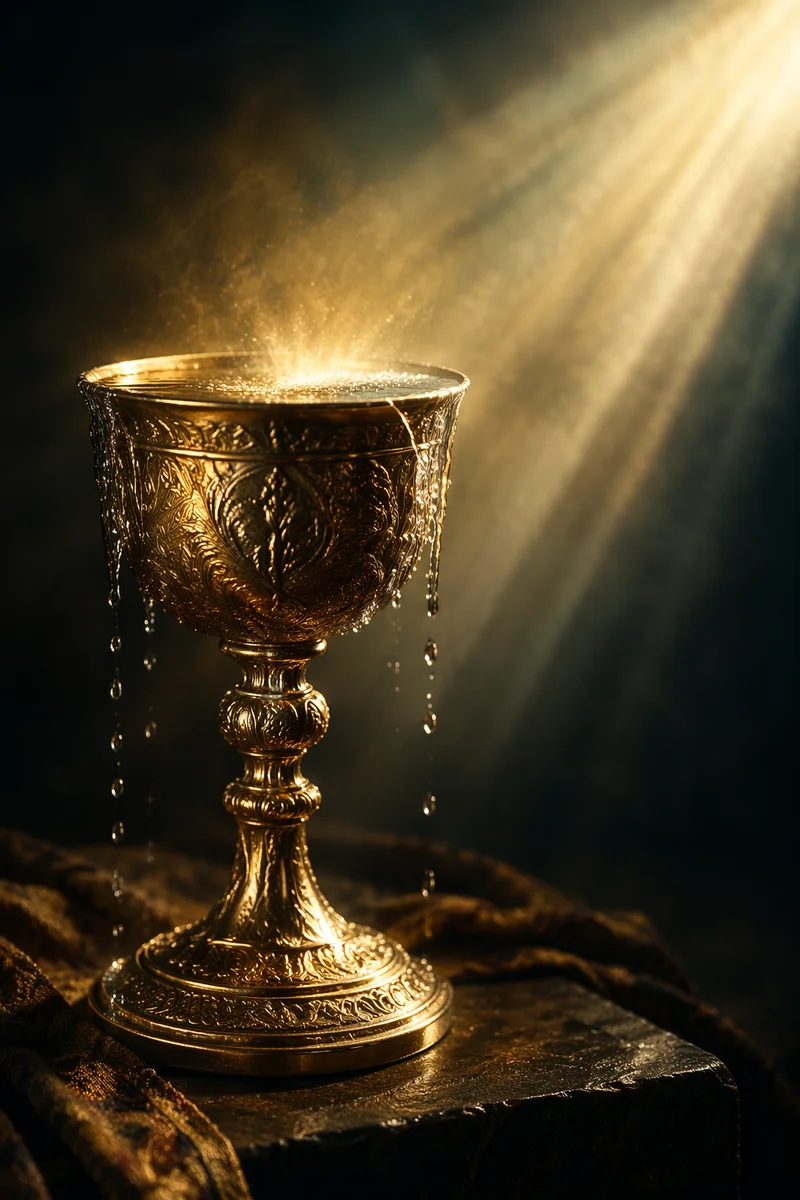 Overflowing Golden Cup in Heavenly Light