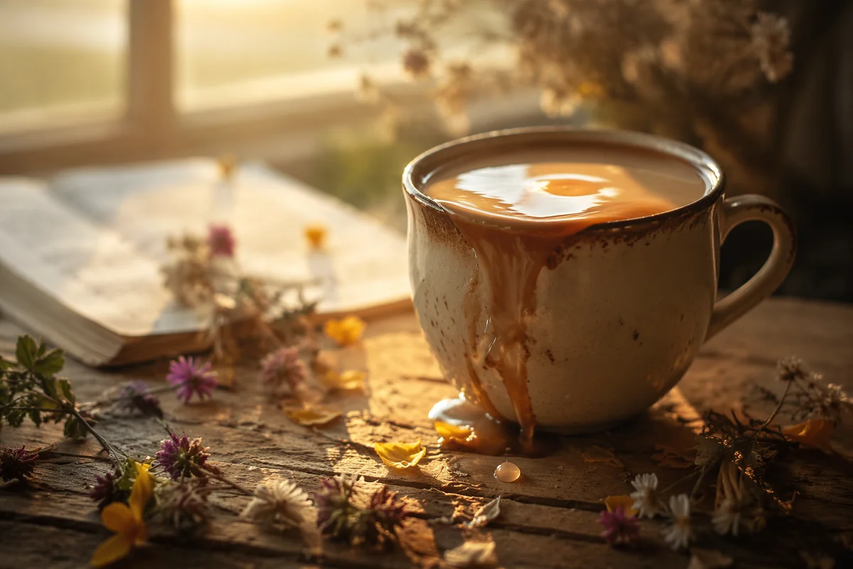 Overflowing Ceramic Cup in Golden Morning Light