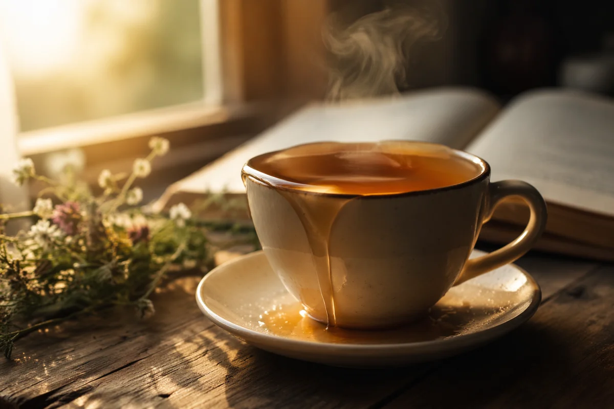 Overflowing Tea Cup in Golden Morning Light