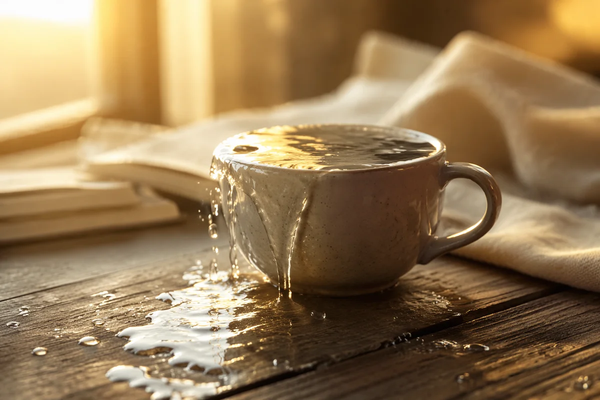 Overflowing Ceramic Cup in Golden Morning Light