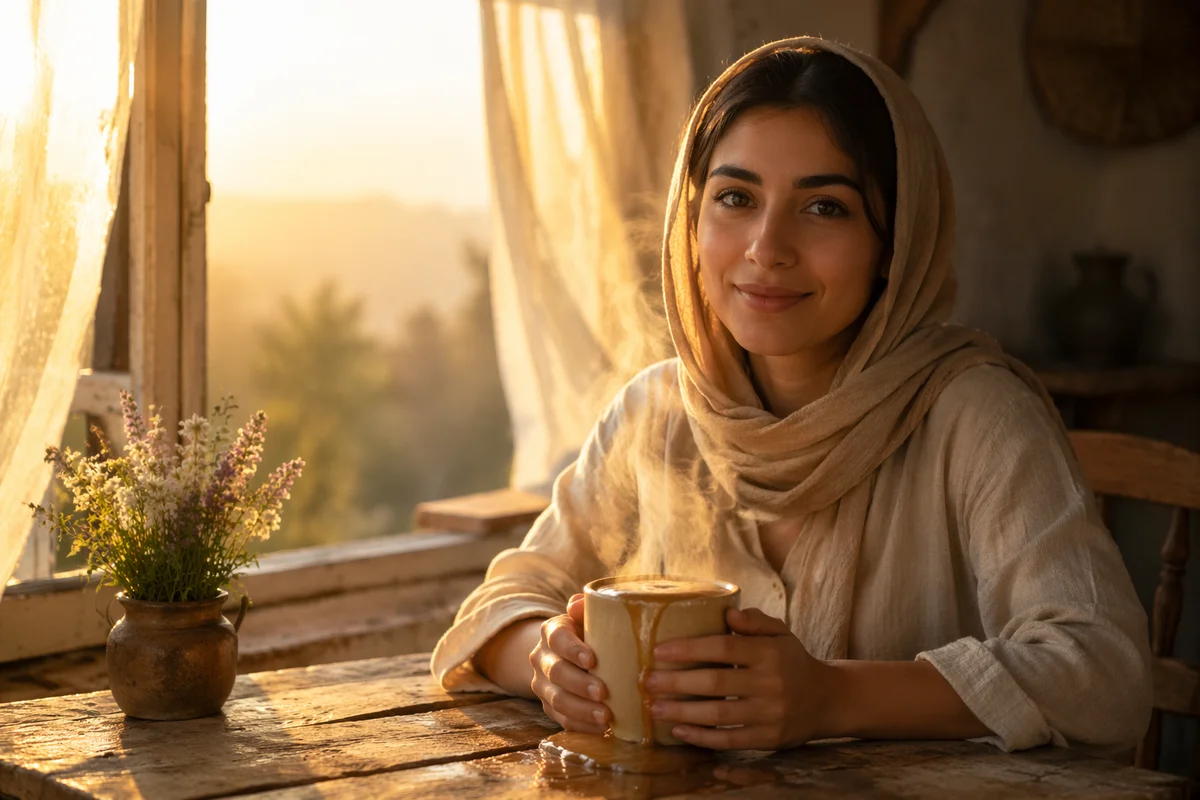 Young Woman With Overflowing Tea Cup