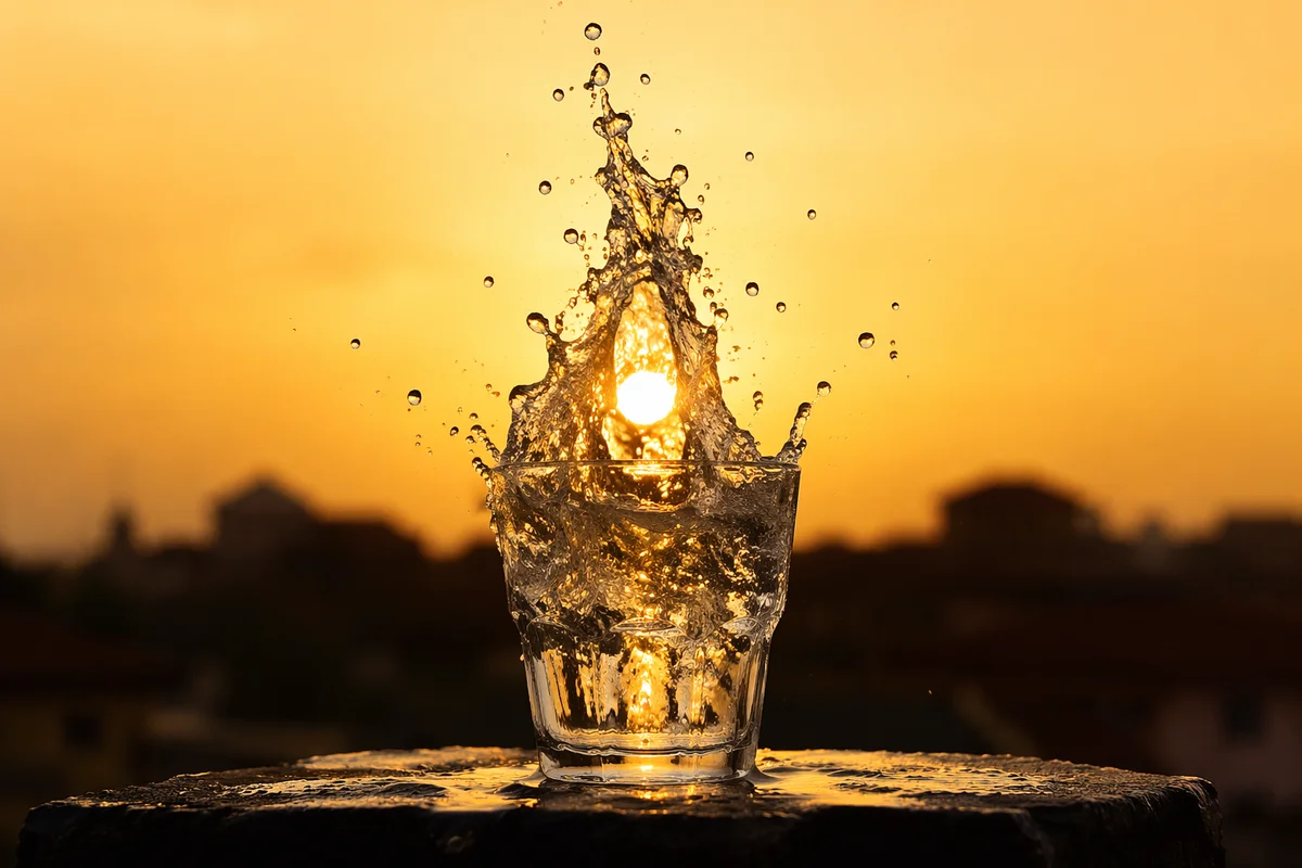 Overflowing Glass Cup in Golden Sunset Light