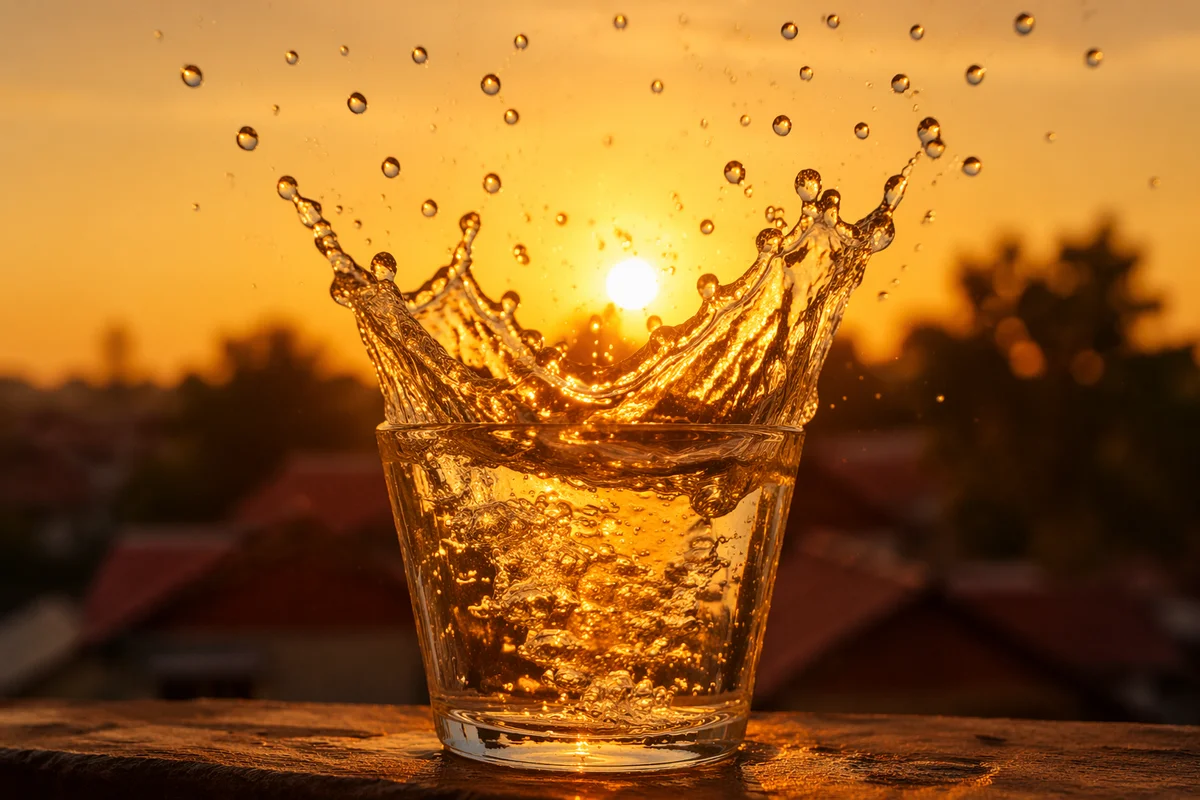 Overflowing Glass Cup in Golden Sunset Light