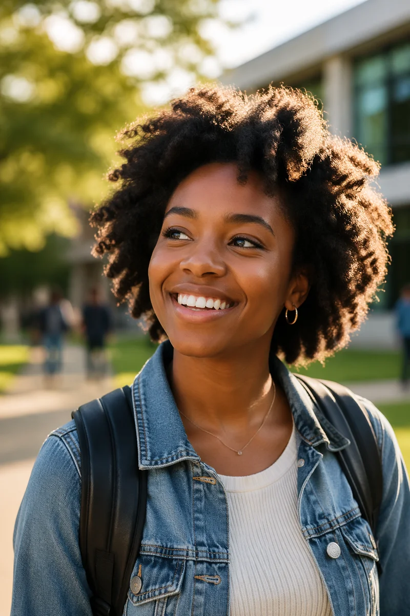 Smiling College Student Portrait on Campus
