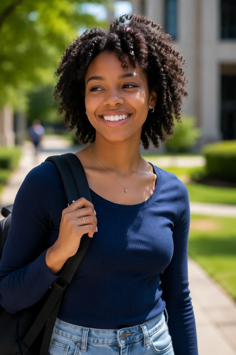 Smiling College Student on Campus Outdoors