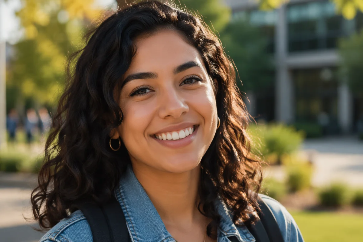 Smiling College Student Outdoors on Campus