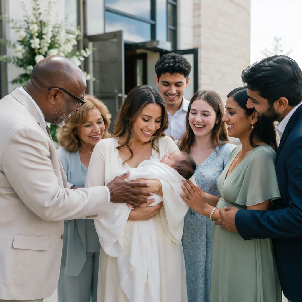 Joyful Family Baptism Celebration at Church