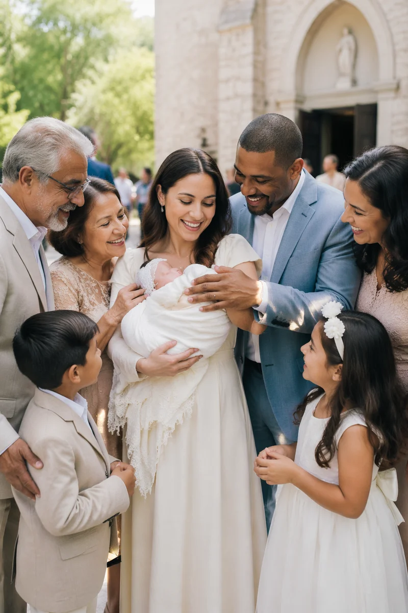 Family Celebration Outside Stone Church
