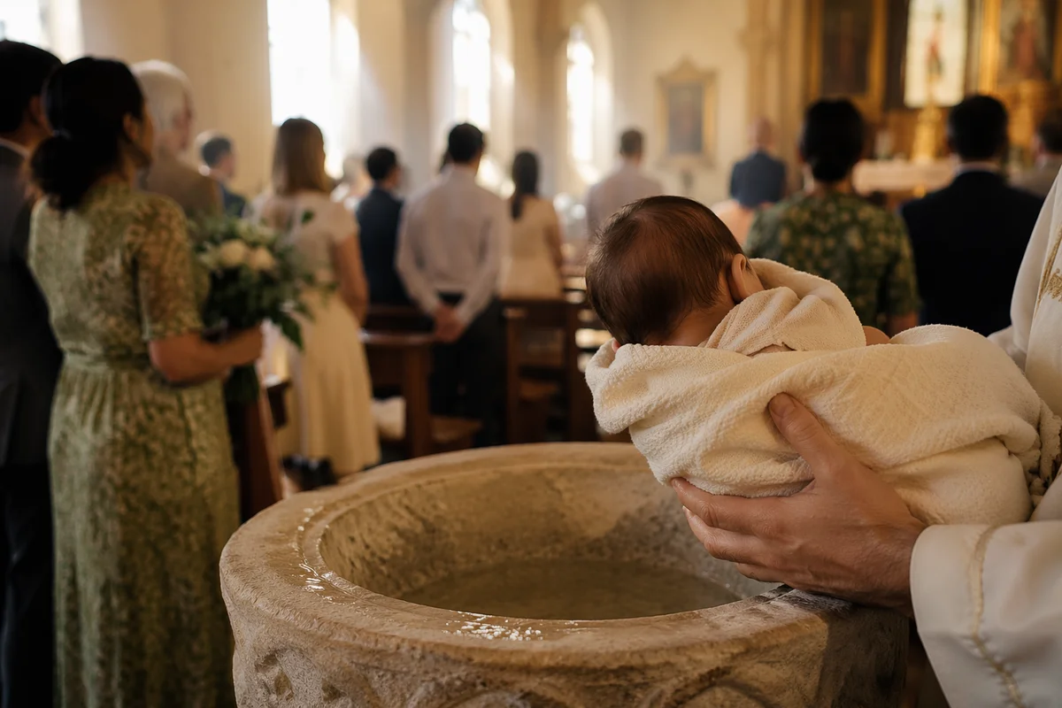 Joyful Family Baptism Celebration in Church