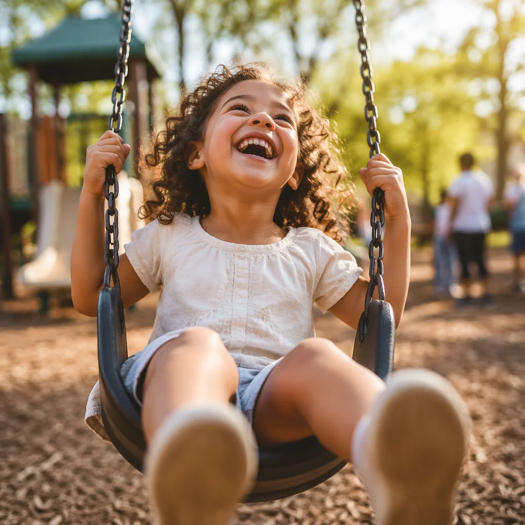 Laughing Child on Playground Swing