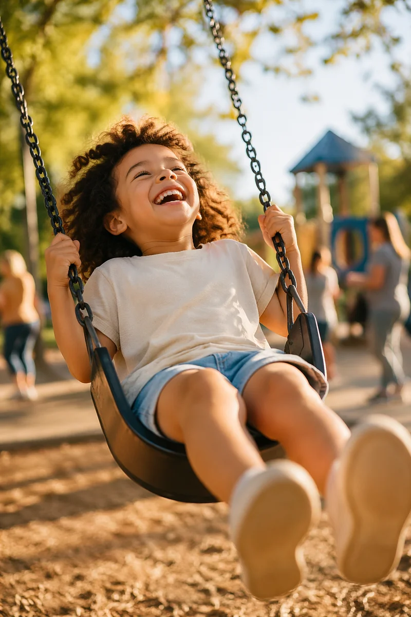 Laughing Child on Playground Swing