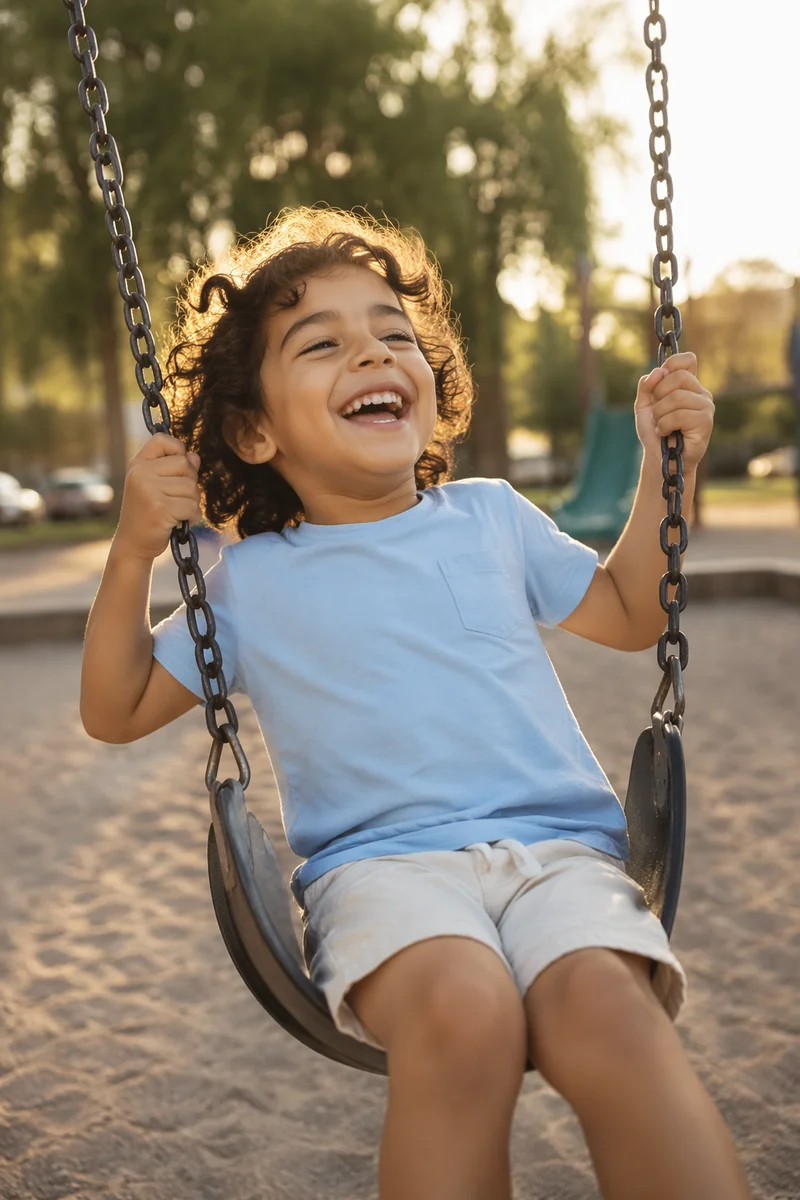 Laughing Child on Playground Swing