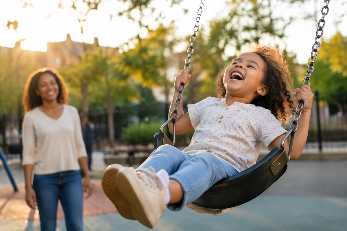 Laughing Child on Playground Swing