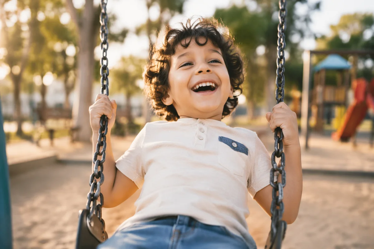 Laughing Child on Playground Swing