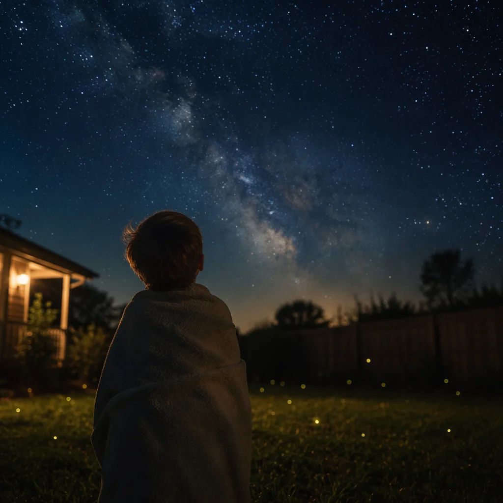 Child Gazing at Starry Night Sky