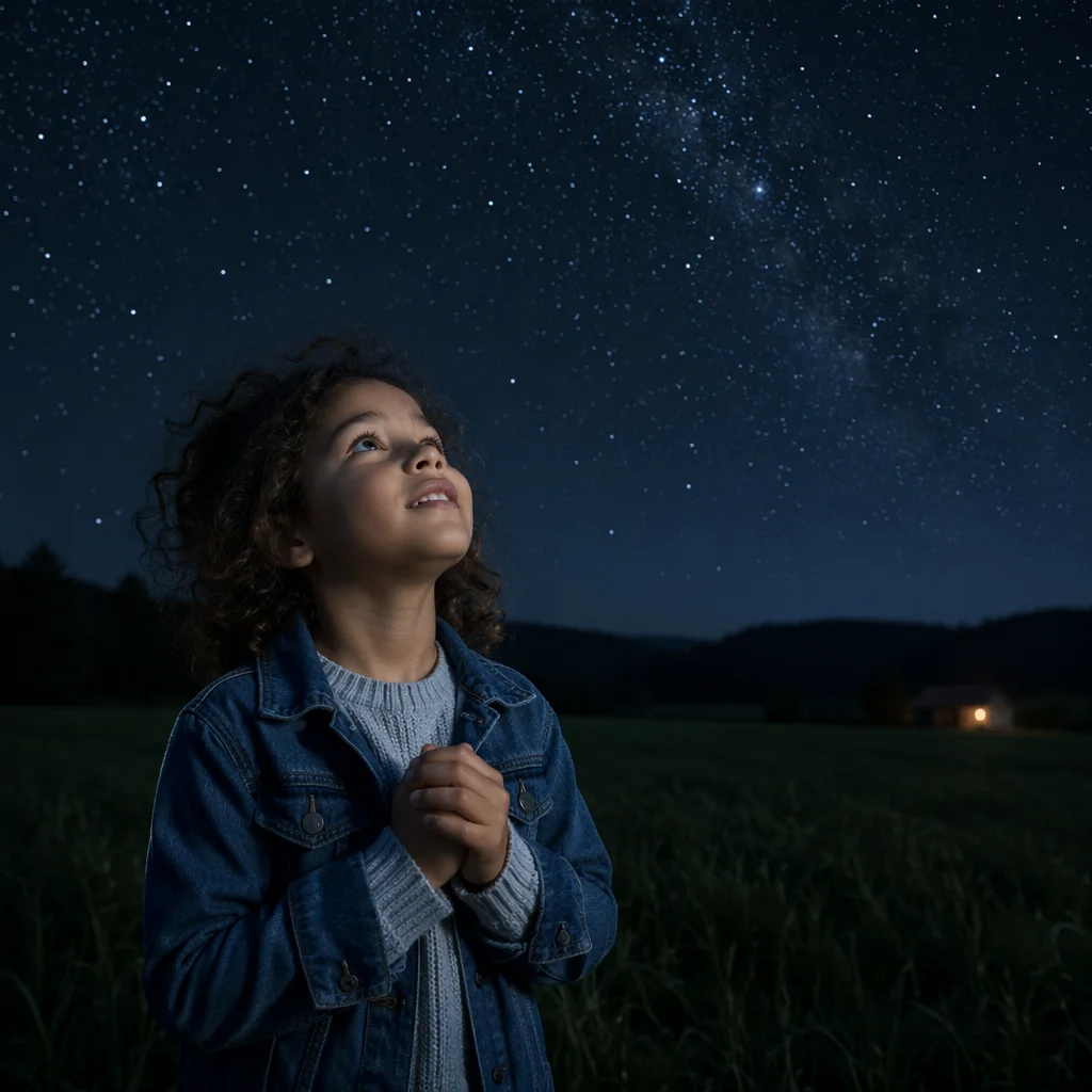 Child Gazing at Starry Night Sky